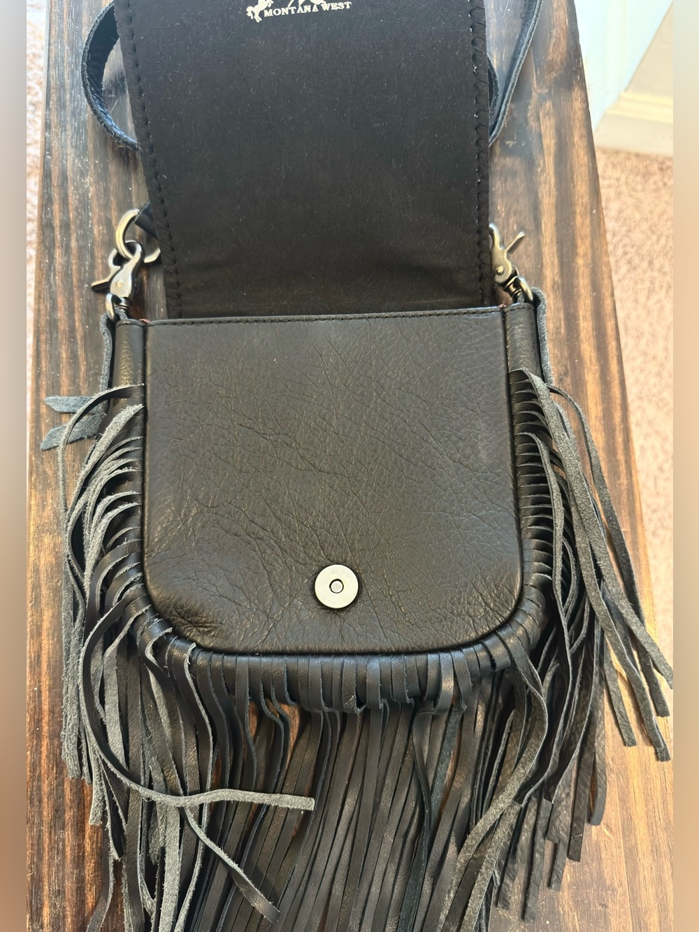 Montana West Black leather Fringe with Cowhide Crossbody Bag - Picture 2 of 5
